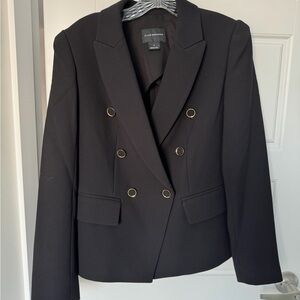 Club Monaco Double-Breasted Black Blazer with Gold Accents